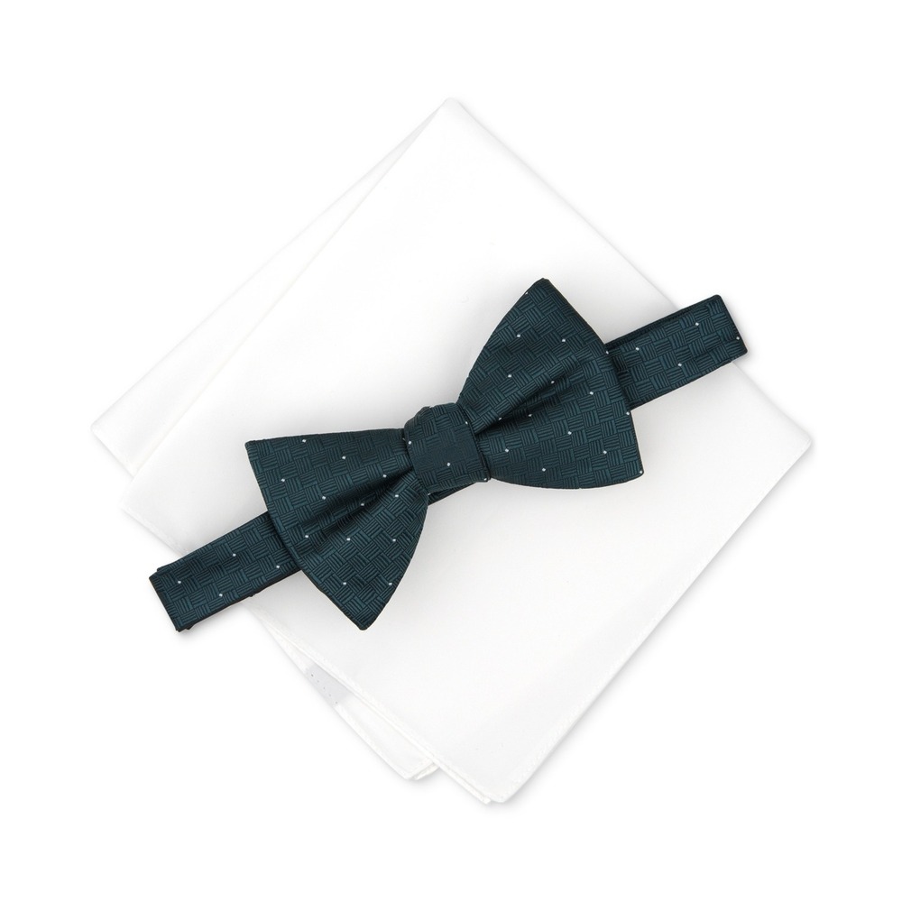 Alfani Bow Tie‎ and Pocket Square Set Mens Green Dot Pattern NWT